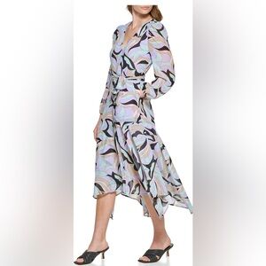 Calvin Klein faux wrap dress size 10 vibrant color pattern. Work or play